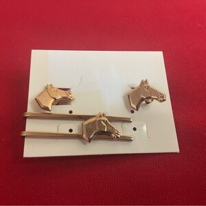 Vintage Hickok Cufflinks & Tie Clip Set – Gold Tone Equestrian Set